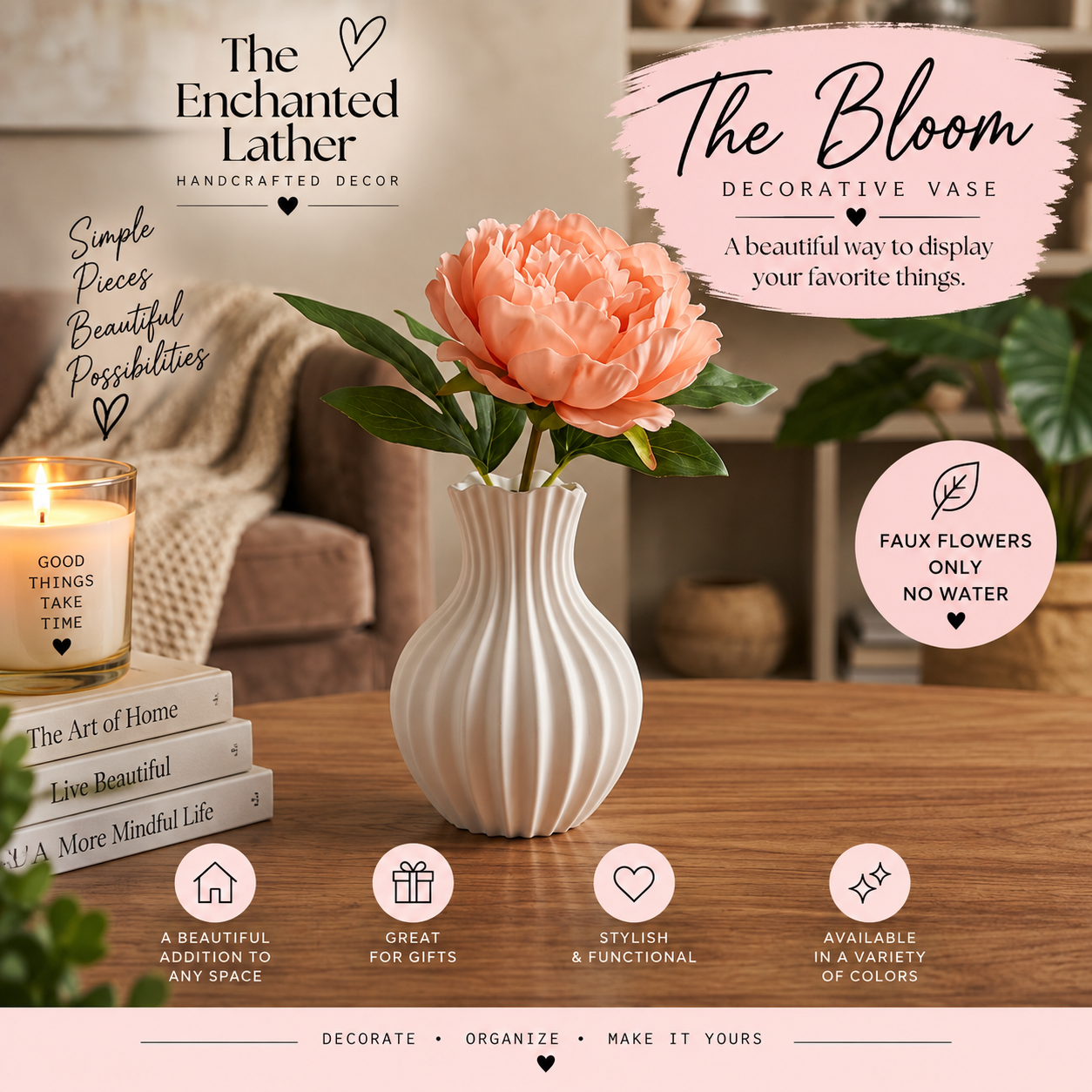 The Bloom white vase with faux flowers