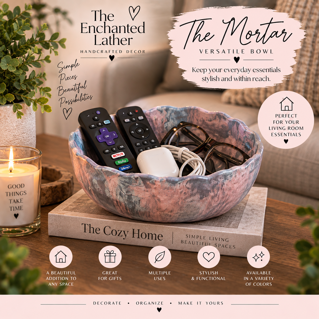 The Mortar with living room essentials