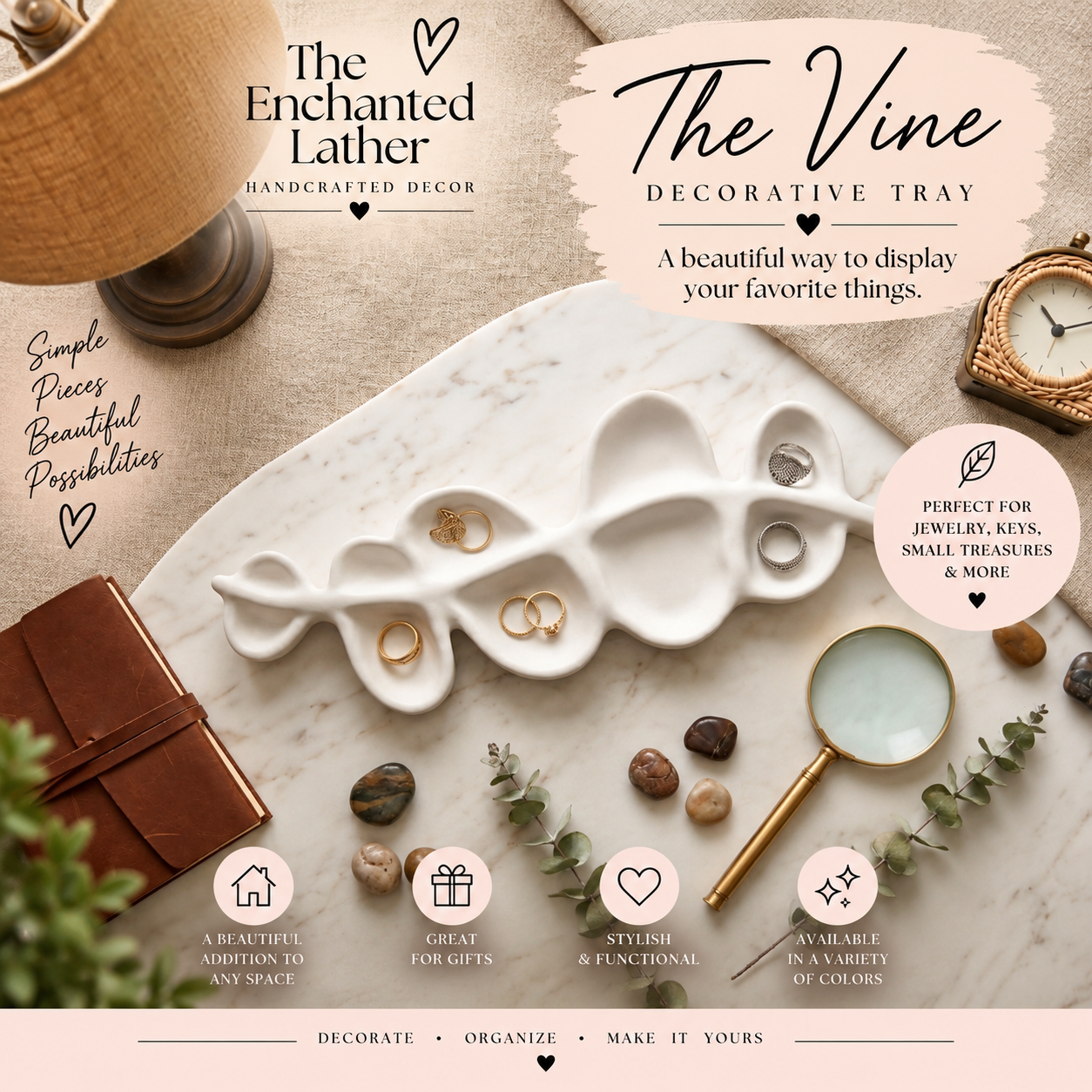 White The Vine tray with jewelry